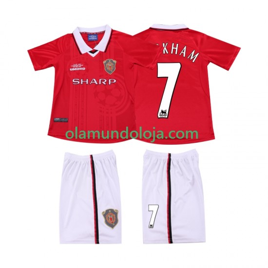 Camisola Manchester United BECKHAM 7 2000 Retro Criança Equipamento Primeiro 1999 Manga Curta